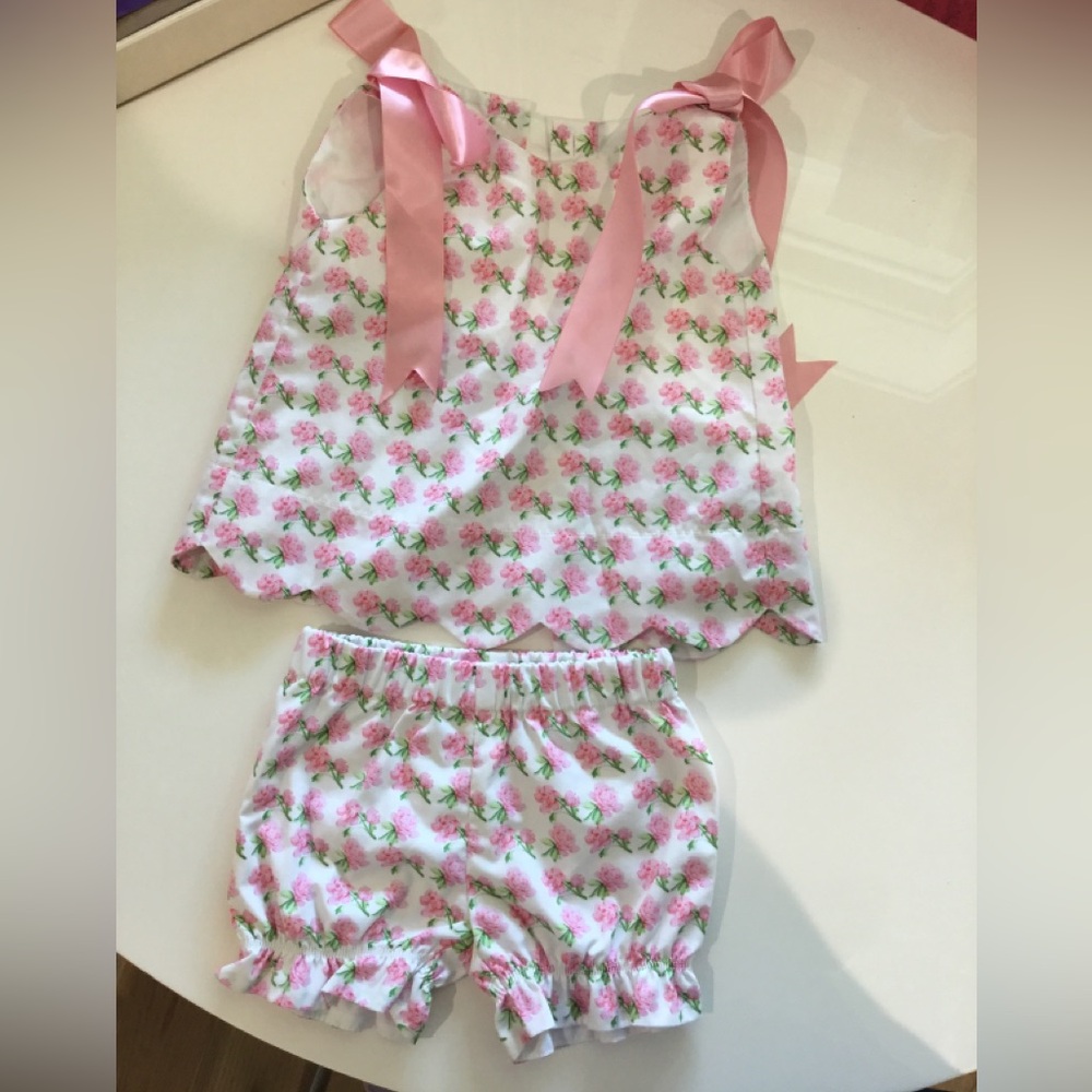 Baby Girl’s Matching Floral Set with Pink Bows